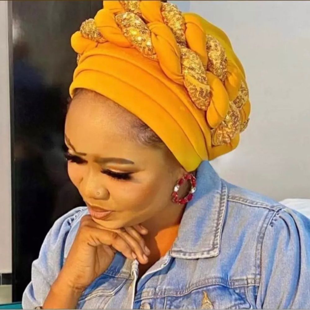Yellow Braid Turban Cap Headwrap Head Scarf Beanie Cap​​​
